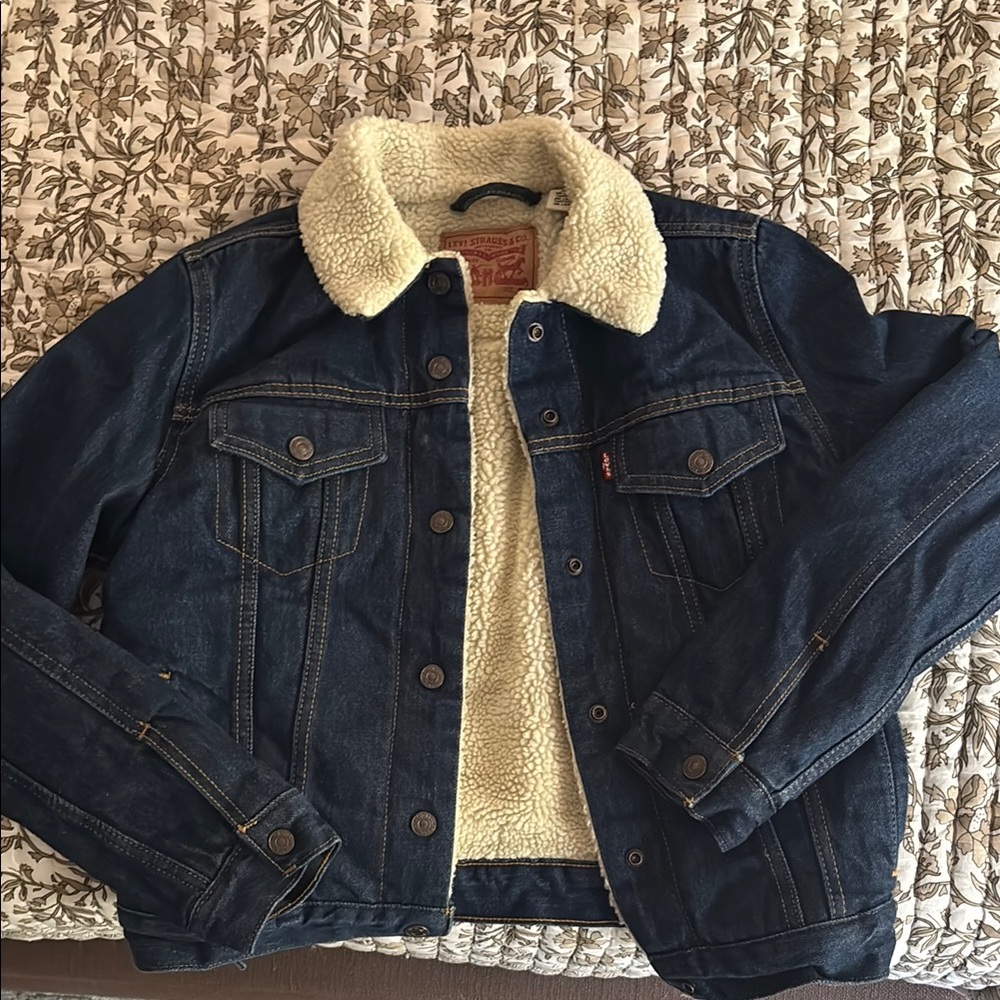 Levi's Dark Blue Denim Jacket with White Sherpa Collar